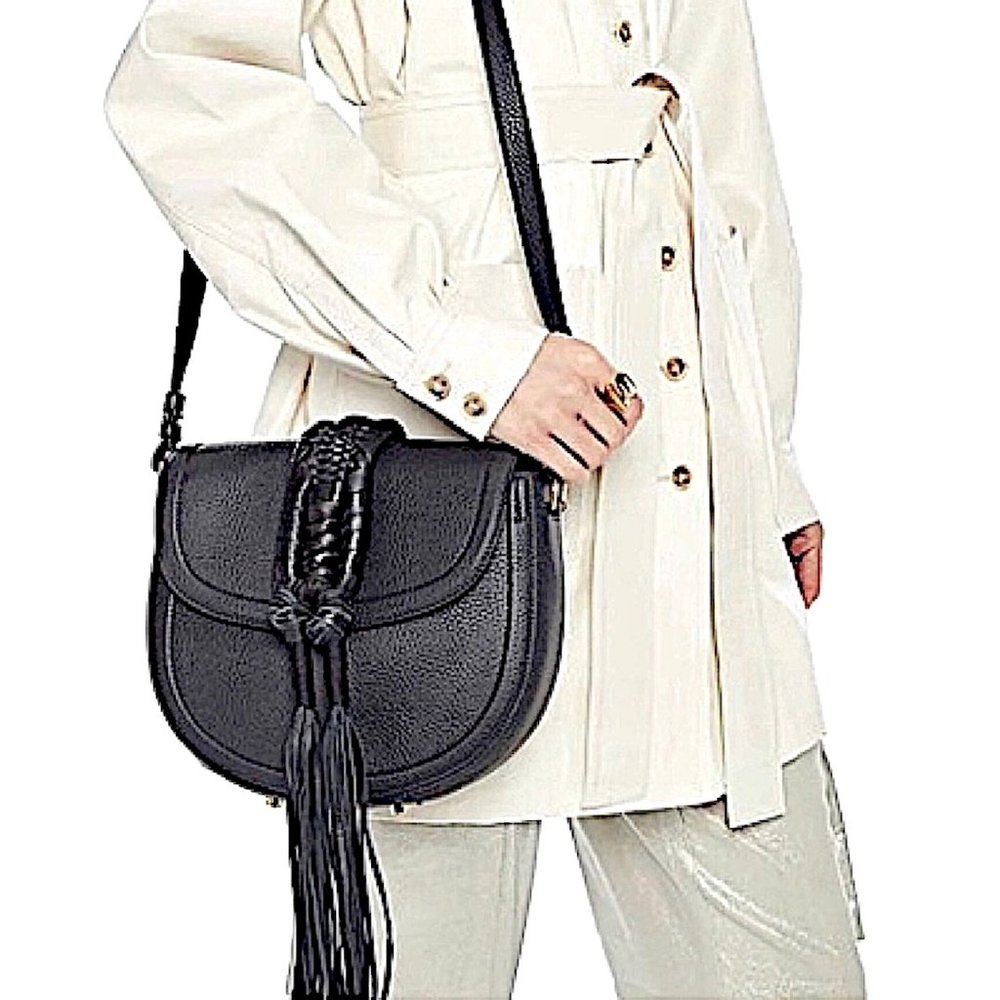 New Altuzarra Ghianda Knot Saddle Bag in Black Leather